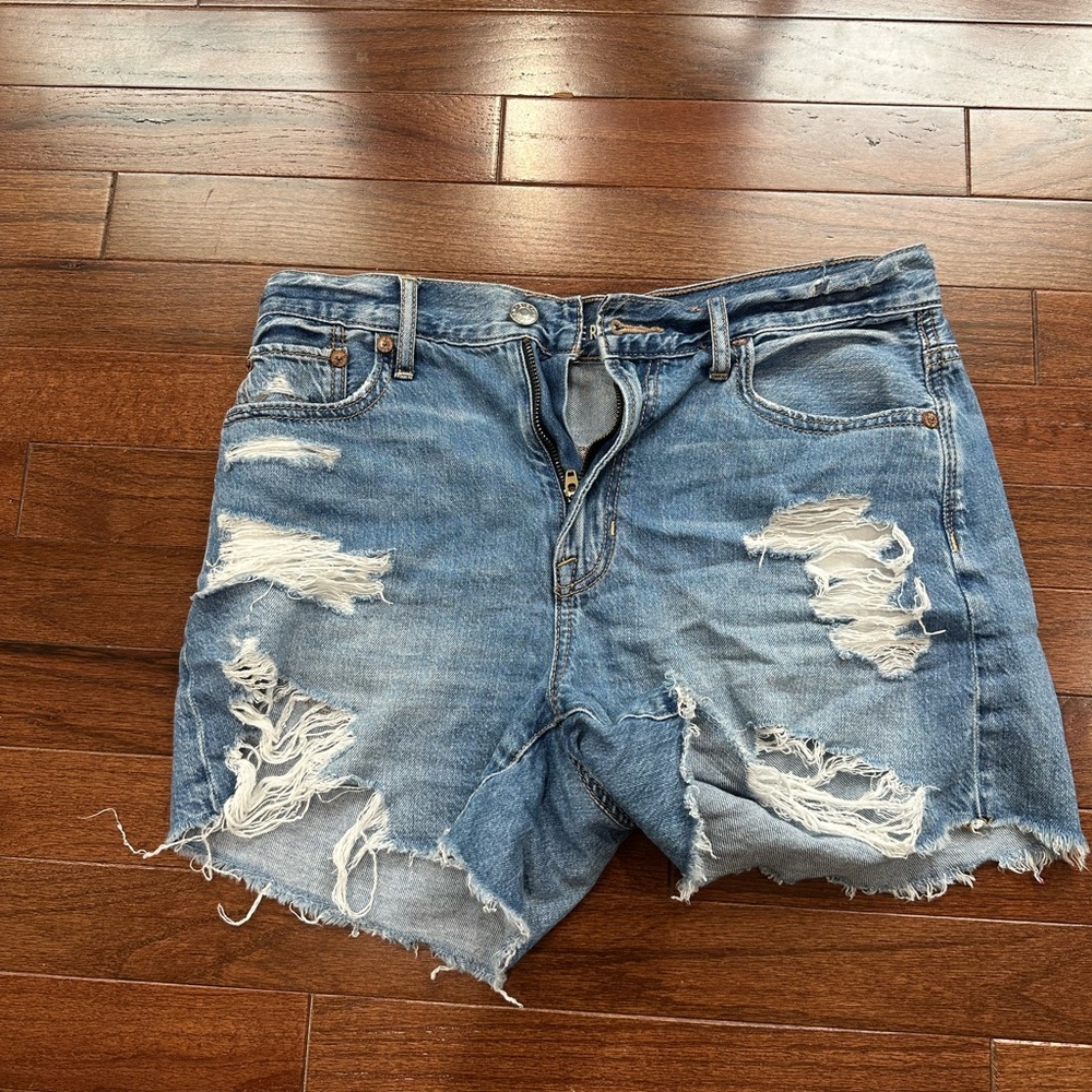 American Eagle Outfitters Blue Distressed Jean Shorts